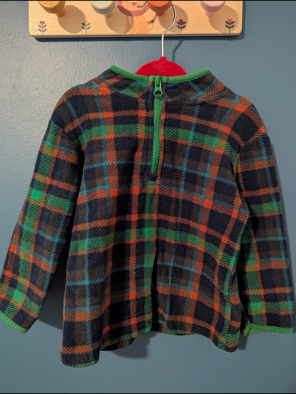 Cat & Jack Navy Plaid Fleece Pullover with Green Trim